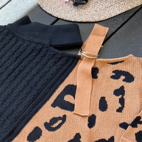 NIB SZL Amazon Leopard & Cable knit shoulder cutout sweater - Picture 5 of 5